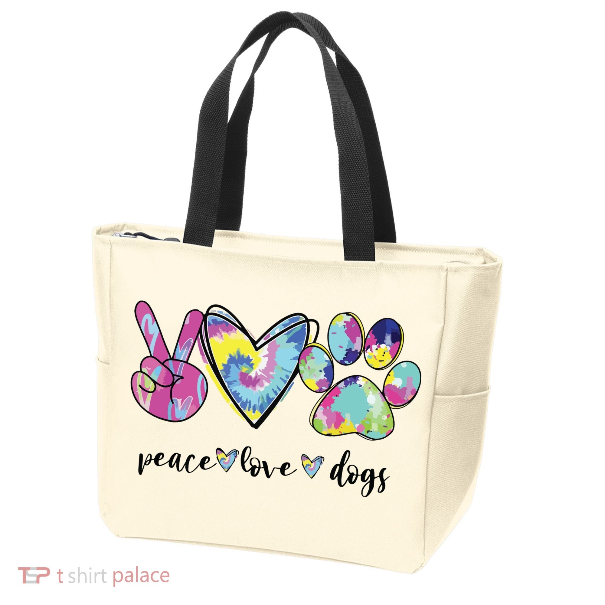 Peace Love Dogs Lover Puppy Paw Dog Tote Bag