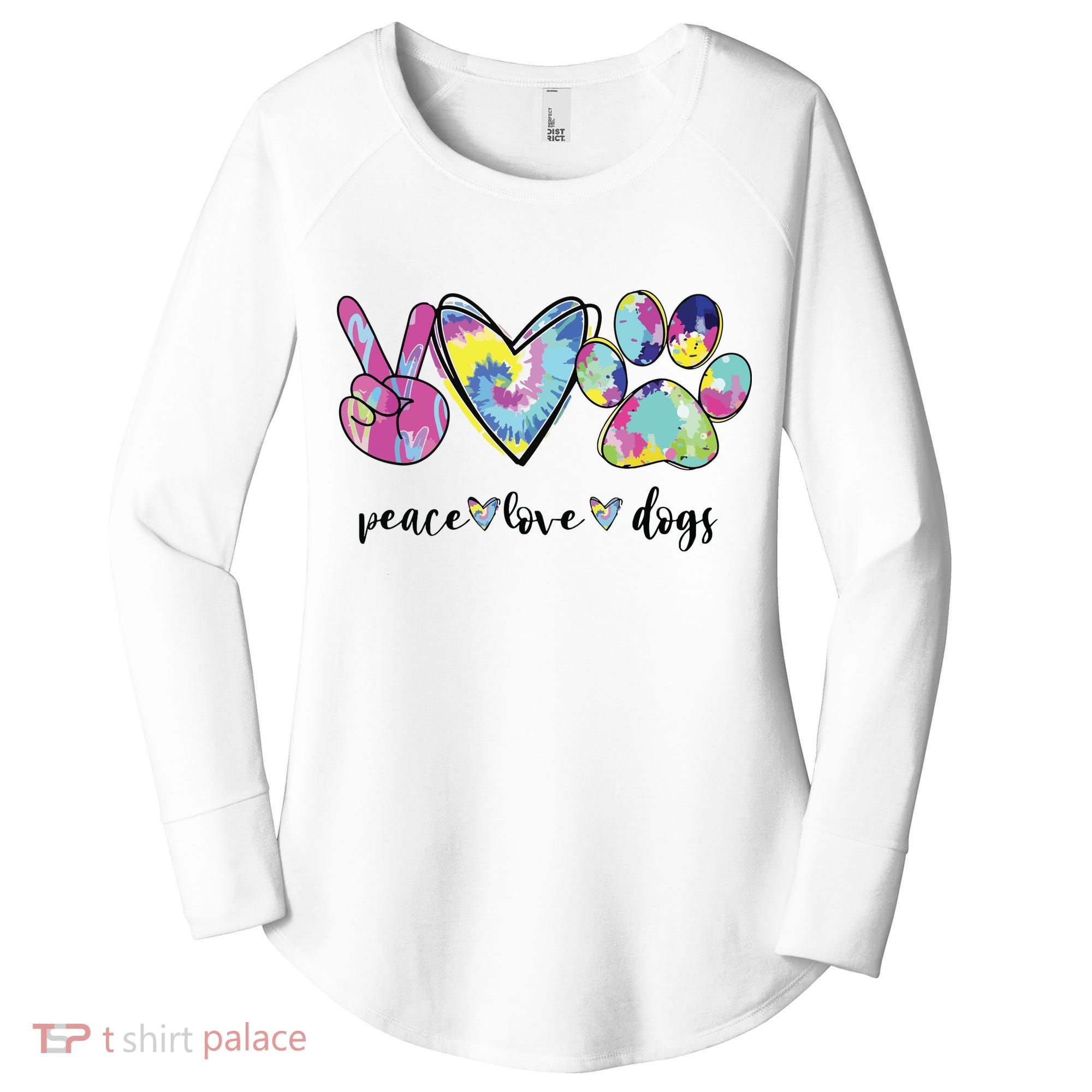Peace Love Dogs Lover Puppy Paw Dog Women's Perfect Tri Tunic Long Sleeve Shirt