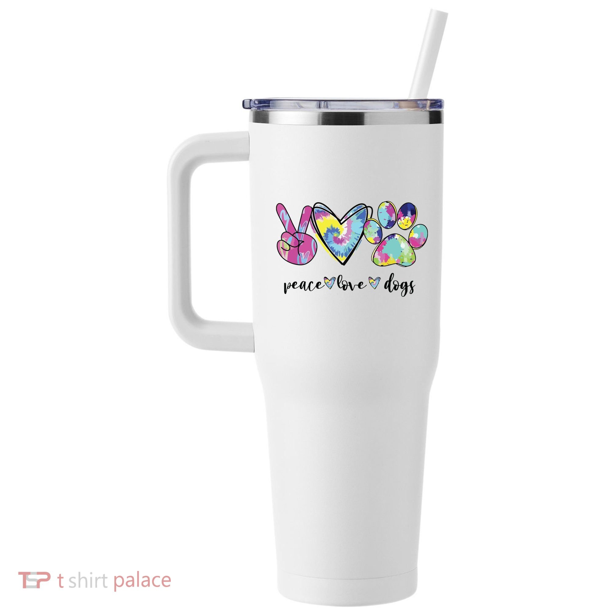 Peace Love Dogs Lover Puppy Paw Dog 40oz Vacuum Insulated Stainless Steel Travel Tumbler