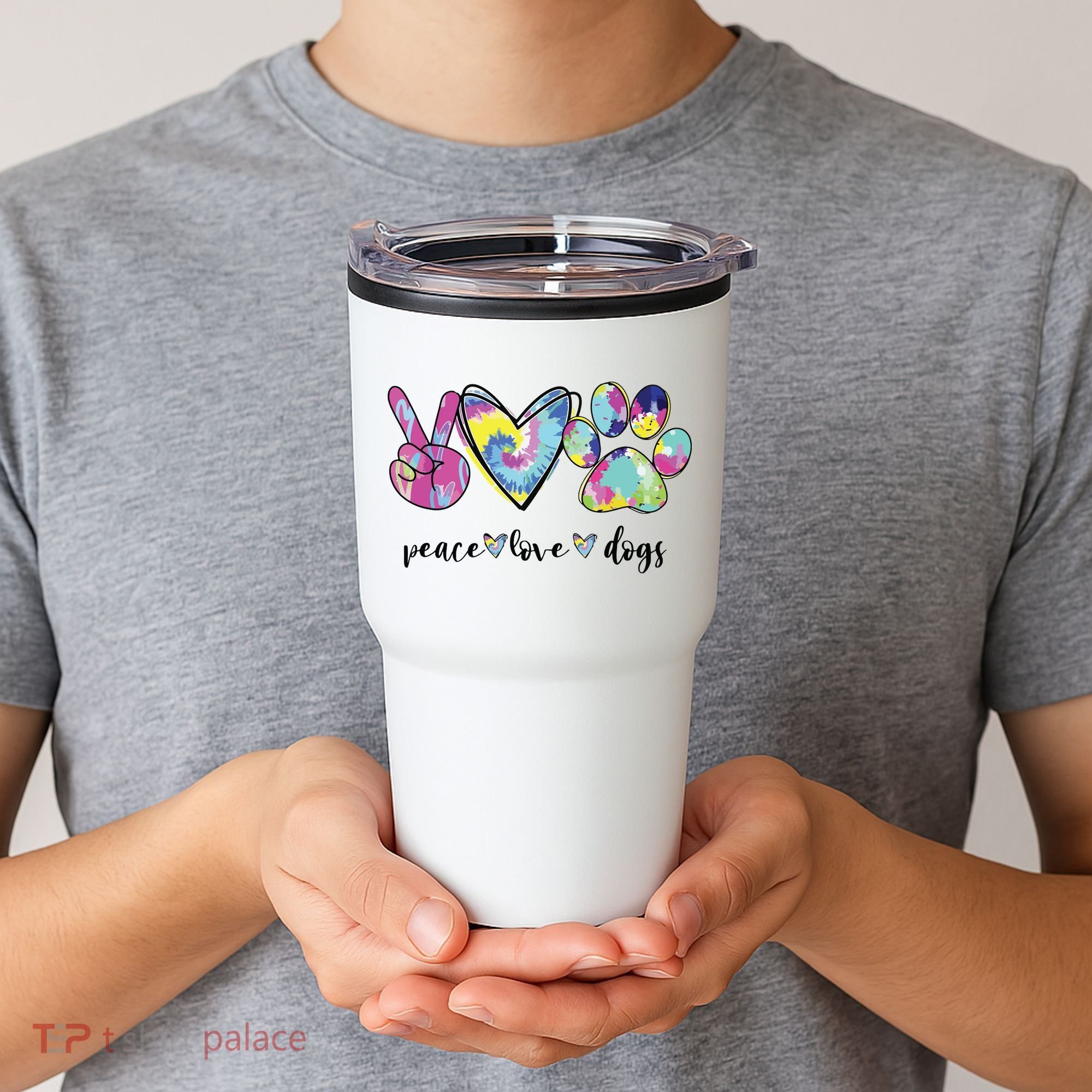 Peace Love Dogs Lover Puppy Paw Dog Tumbler