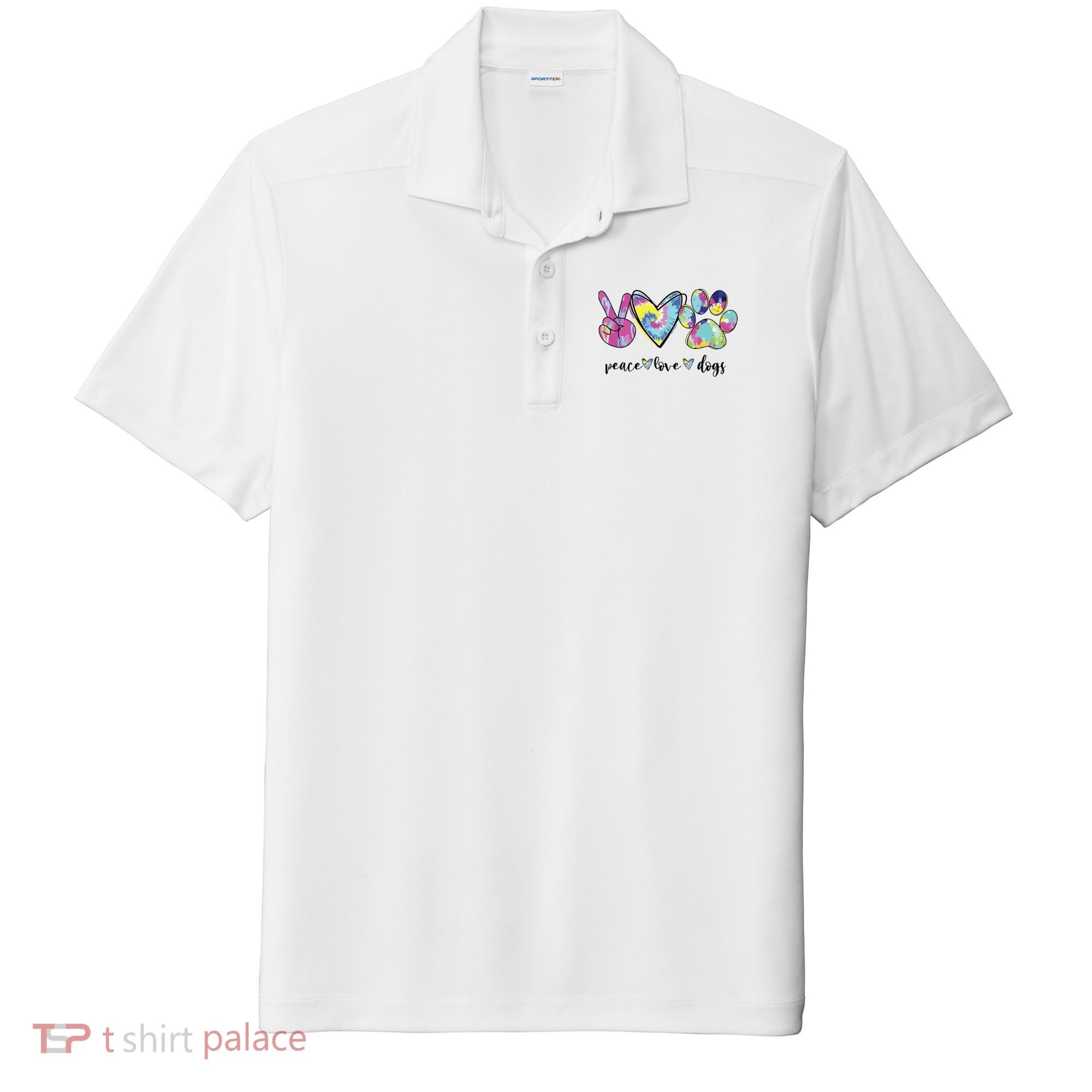 Peace Love Dogs Lover Puppy Paw Dog Sport-Tek Posi-UV Pro Polo