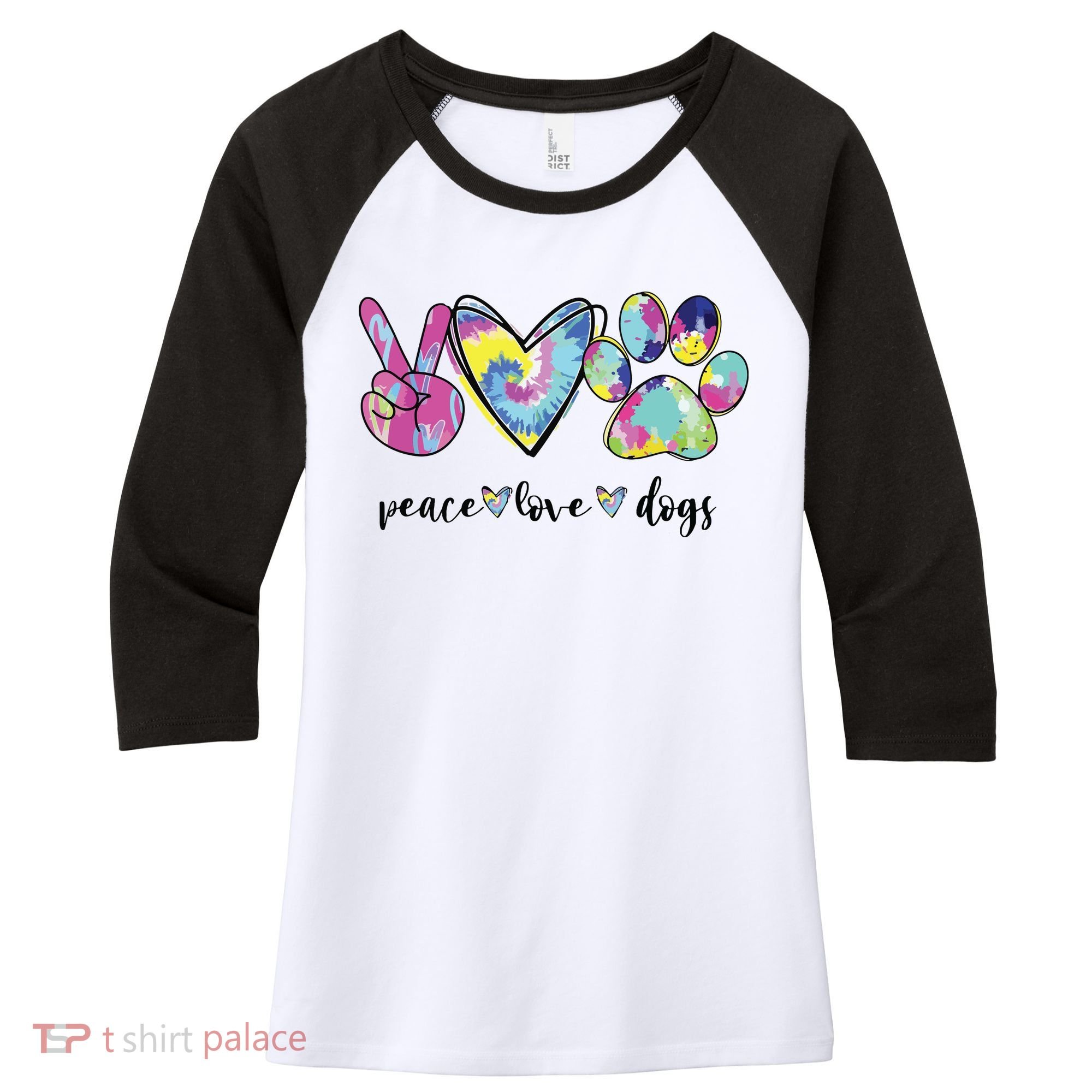 Peace Love Dogs Lover Puppy Paw Dog Women's Tri-Blend 3/4-Sleeve Raglan Shirt
