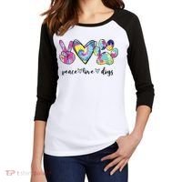 Peace Love Dogs Lover Puppy Paw Dog Women's Tri-Blend 3/4-Sleeve Raglan Shirt thumb 2