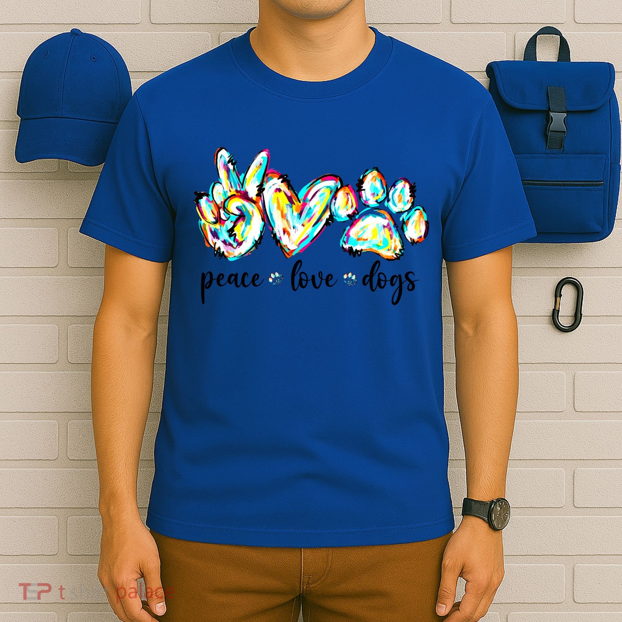 Peace Love Dogs Paw Print Happy Dog Day Dog Lover Gift T-Shirt