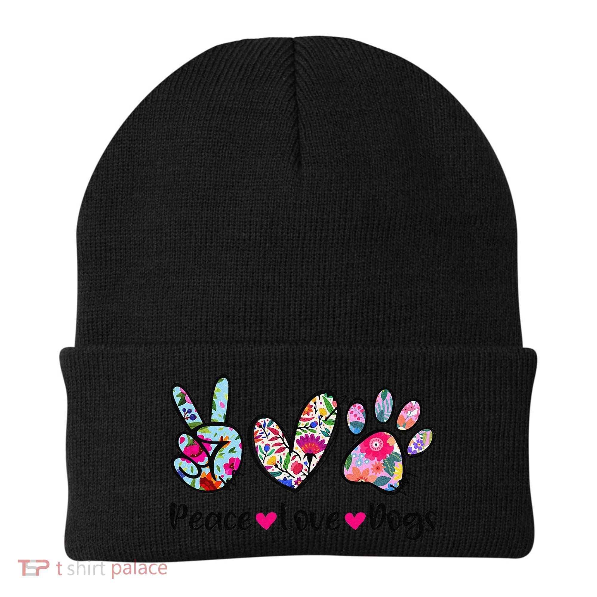 Peace Love Dogs Floral Dog Paw Dog Mom Cute Mothers Day Beanie