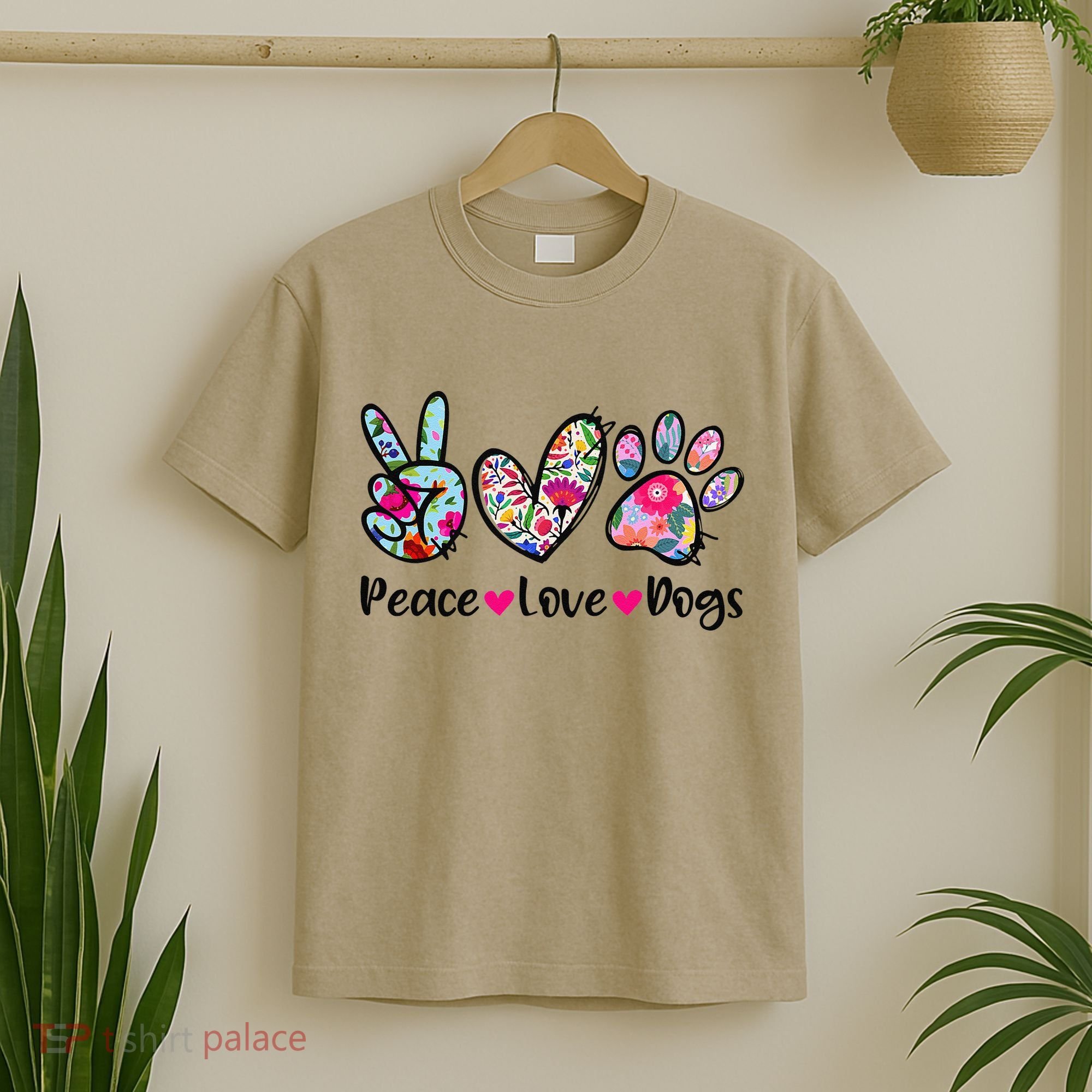 Peace Love Dogs Floral Dog Paw Dog Mom Cute Mothers Day T-Shirt