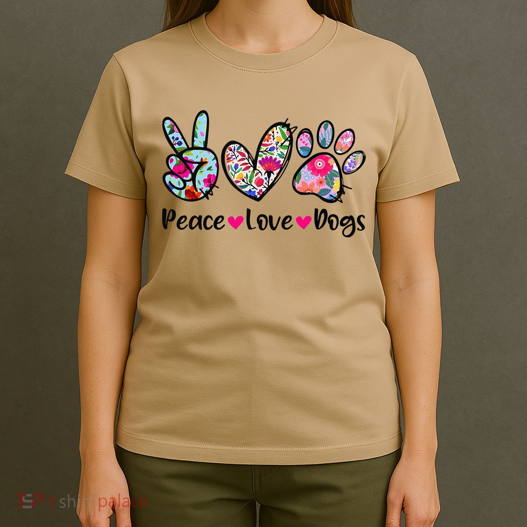 Peace Love Dogs Floral Dog Paw Dog Mom Cute Mothers Day T-Shirt