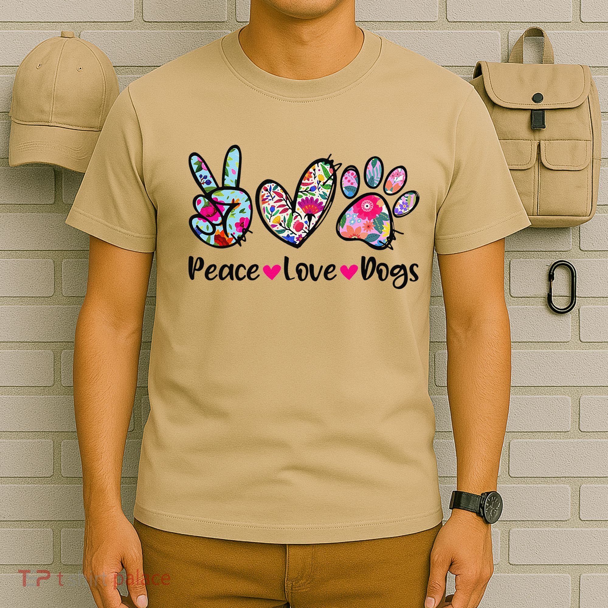 Peace Love Dogs Floral Dog Paw Dog Mom Cute Mothers Day T-Shirt