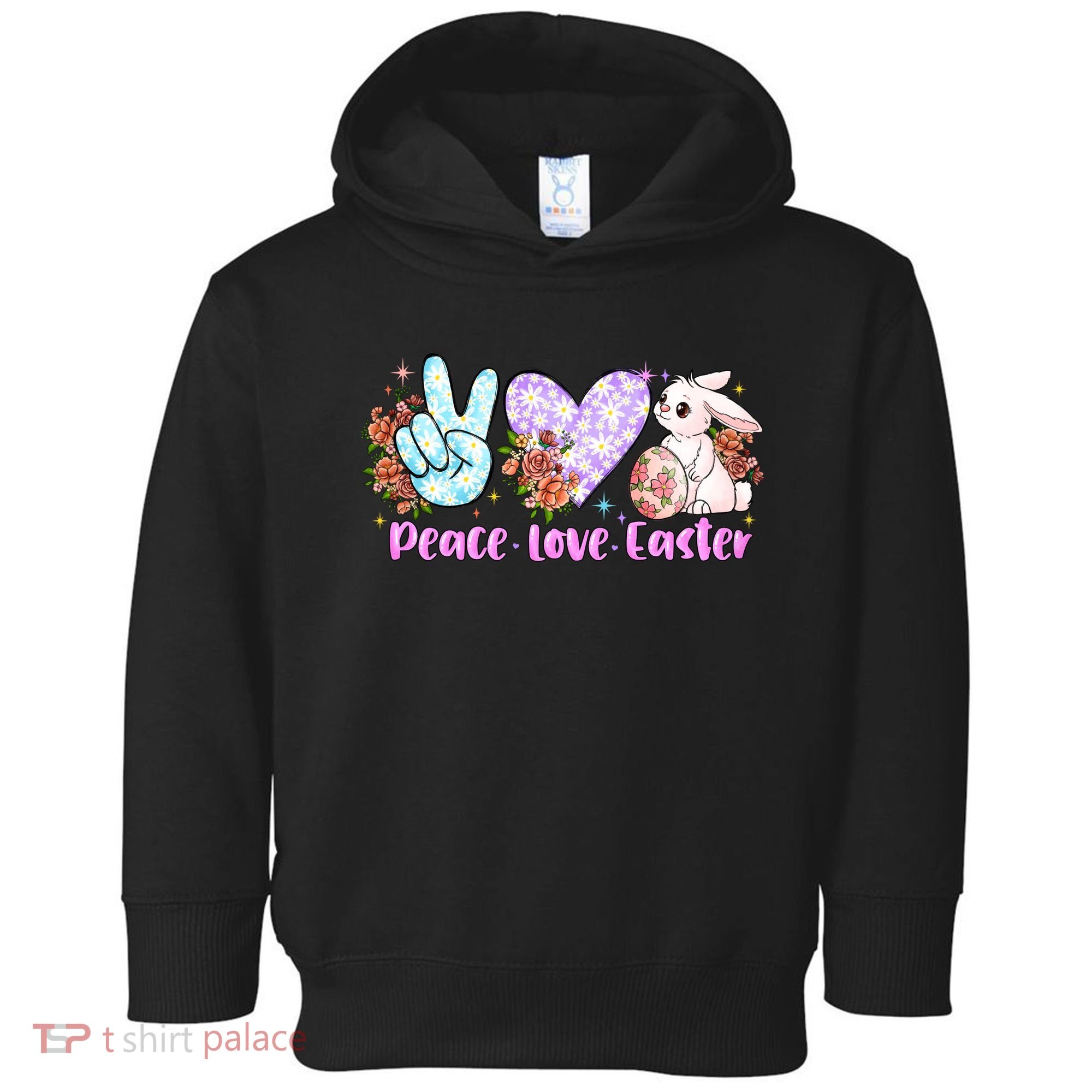 Peace Love Easter Day Gift Easter Egg Floral Toddler Hoodie