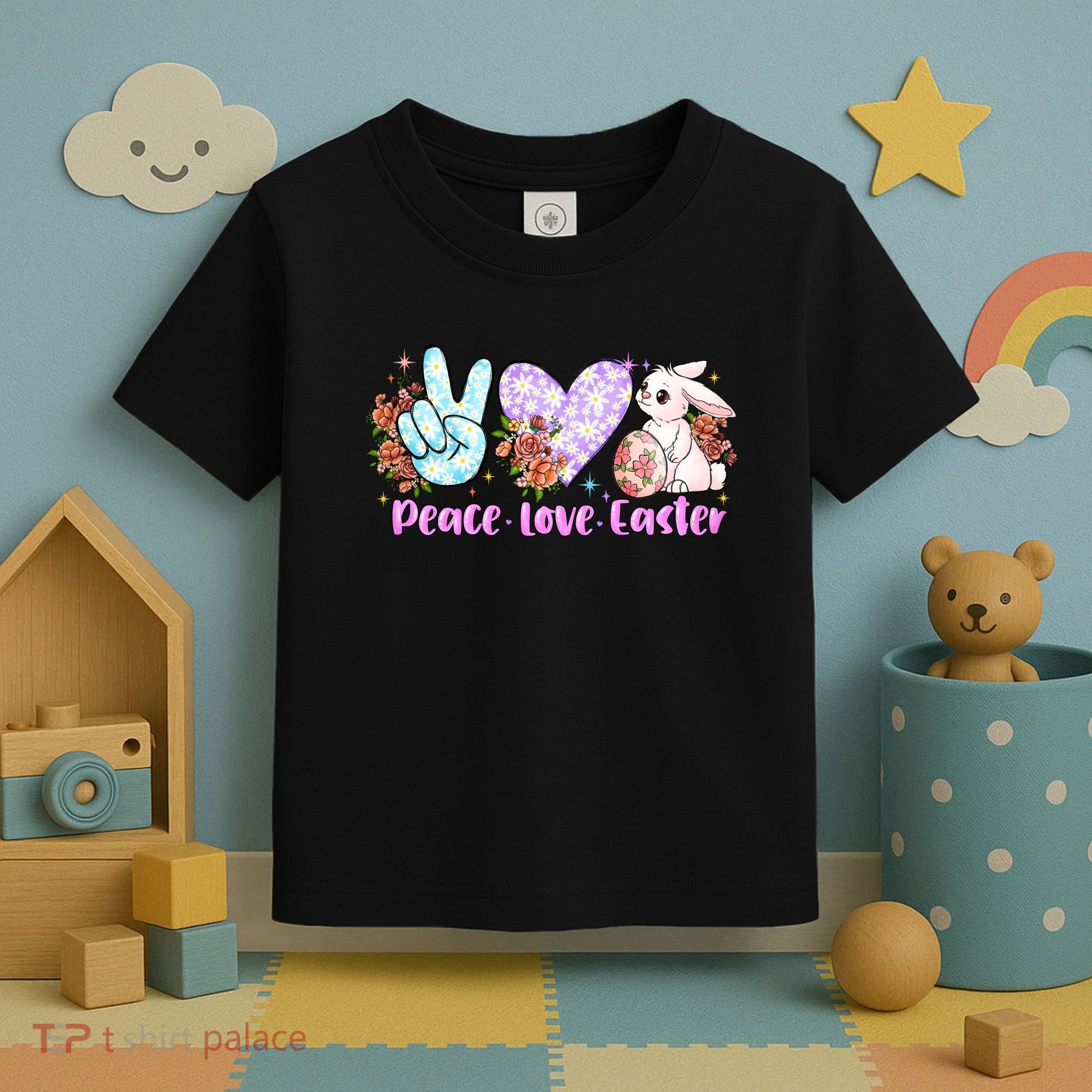 Peace Love Easter Day Gift Easter Egg Floral Toddler T-Shirt
