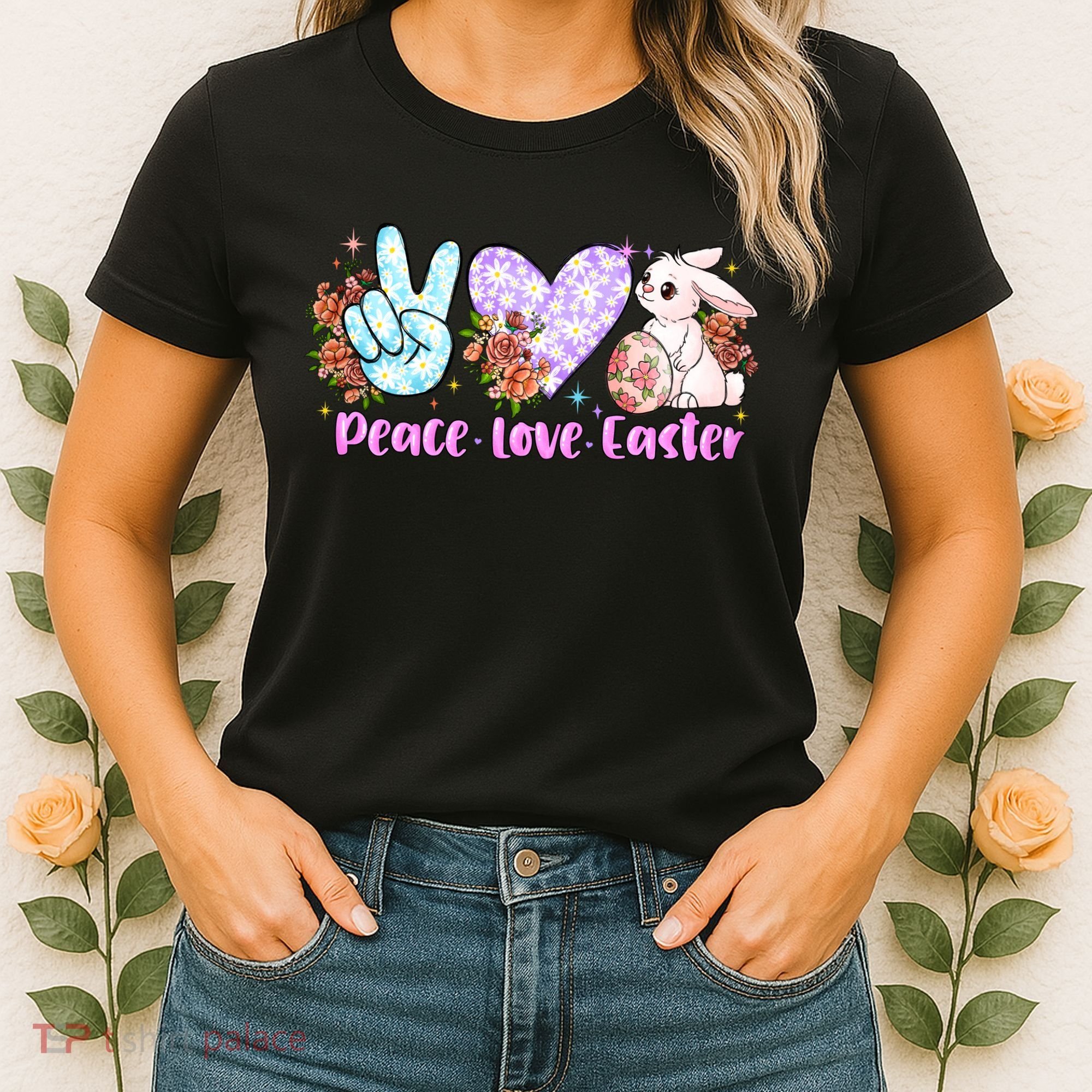 Peace Love Easter Day Gift Easter Egg Floral Women's T-Shirt