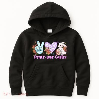 Peace Love Easter Day Gift Easter Egg Floral Kids Hoodie