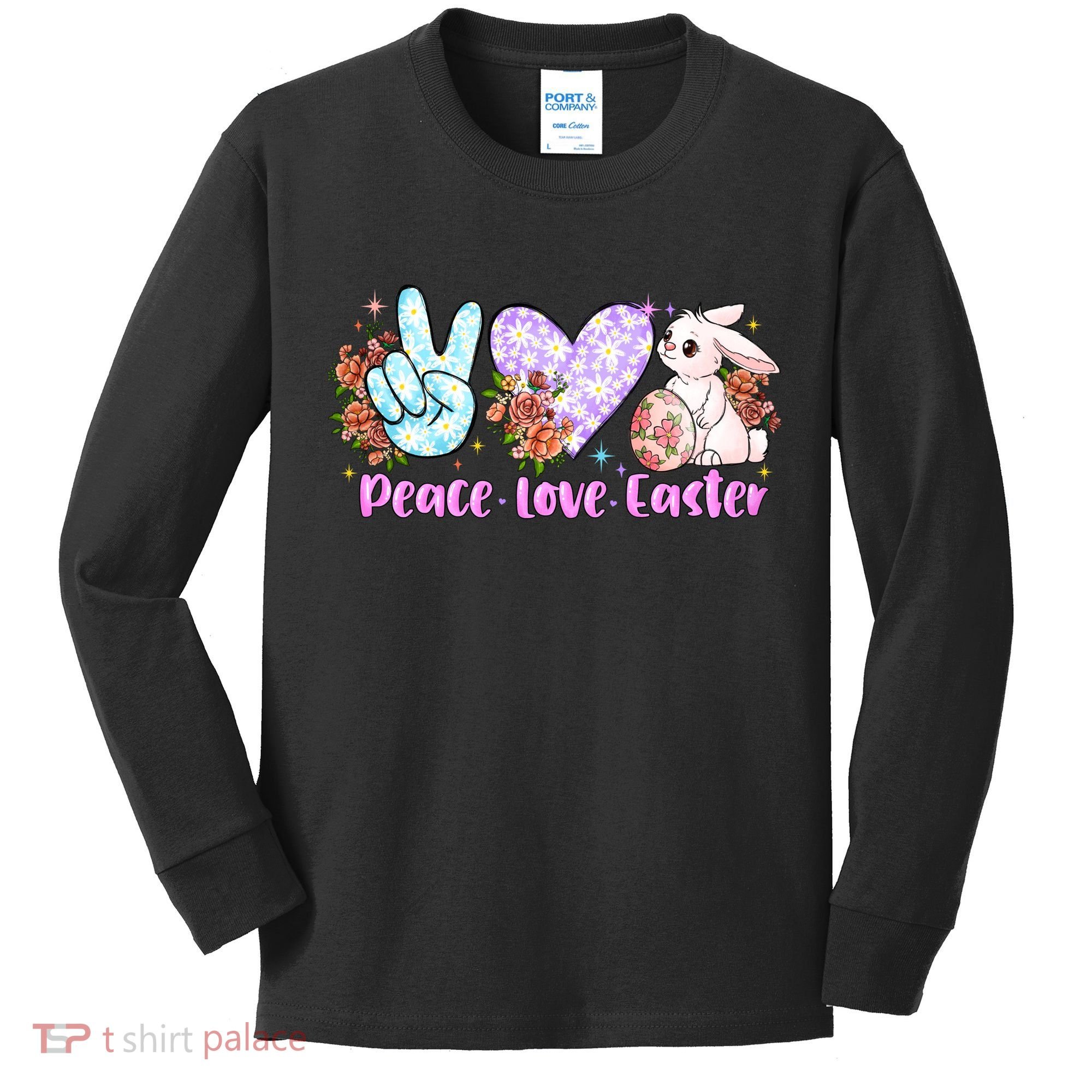 Peace Love Easter Day Gift Easter Egg Floral Kids Long Sleeve Shirt