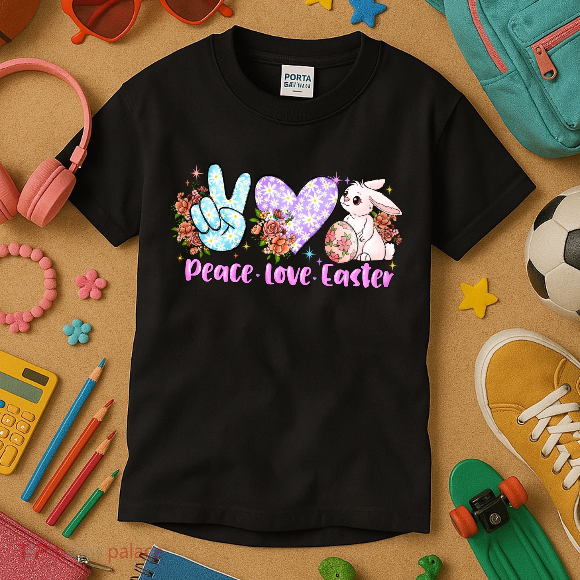 Peace Love Easter Day Gift Easter Egg Floral Kids T-Shirt