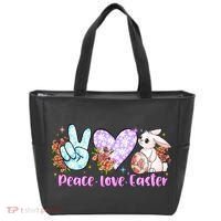 Peace Love Easter Day Gift Easter Egg Floral Tote Bag thumb 0