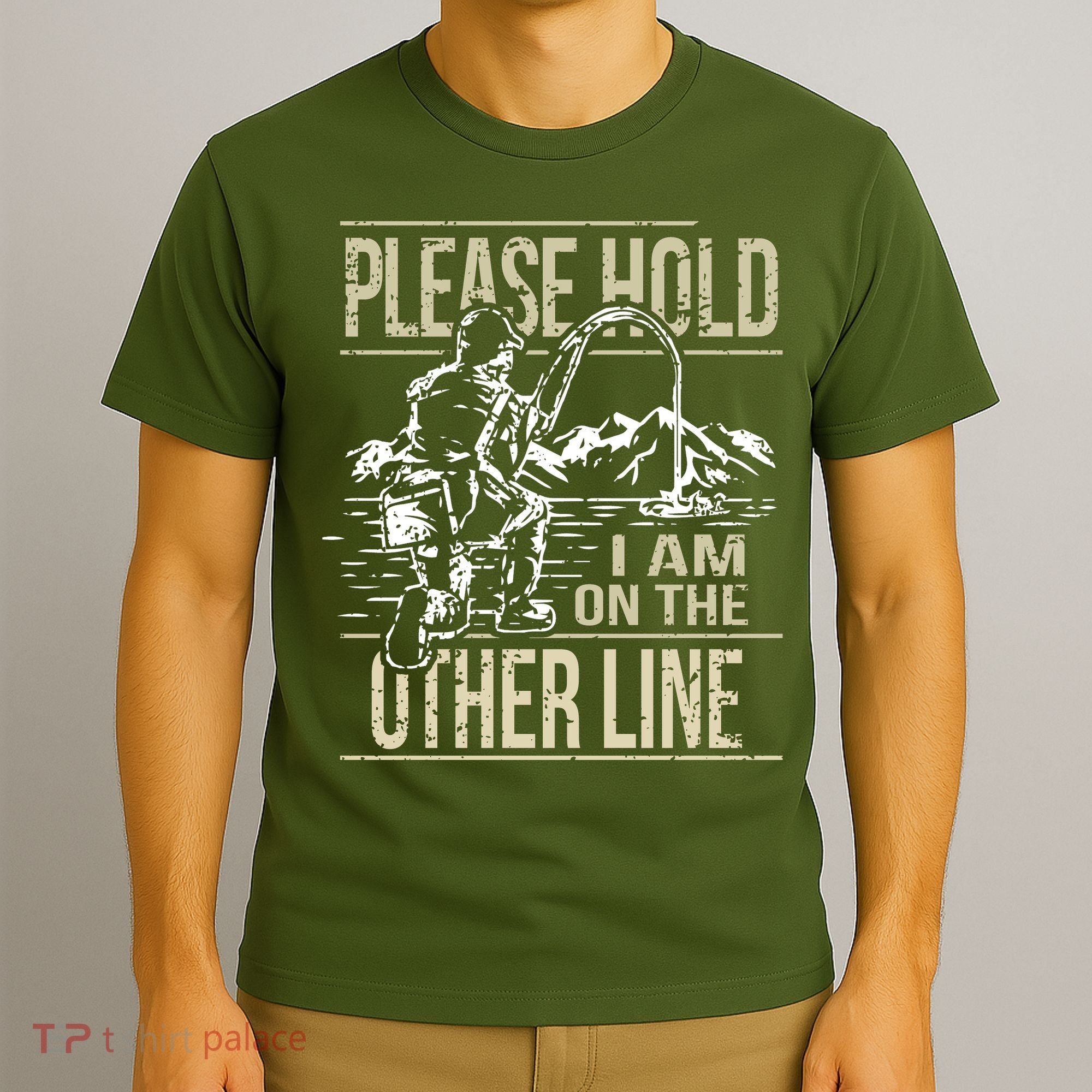 Please Hold I'm On The Other Line Vintage Funny Fishing T-Shirt