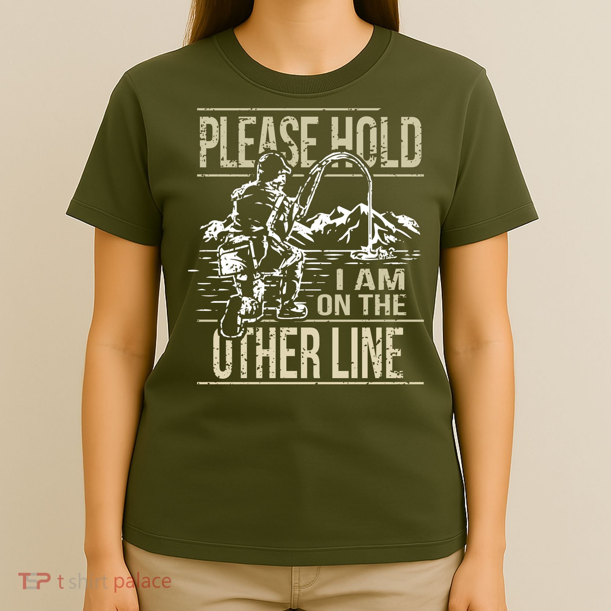 Please Hold I'm On The Other Line Vintage Funny Fishing T-Shirt