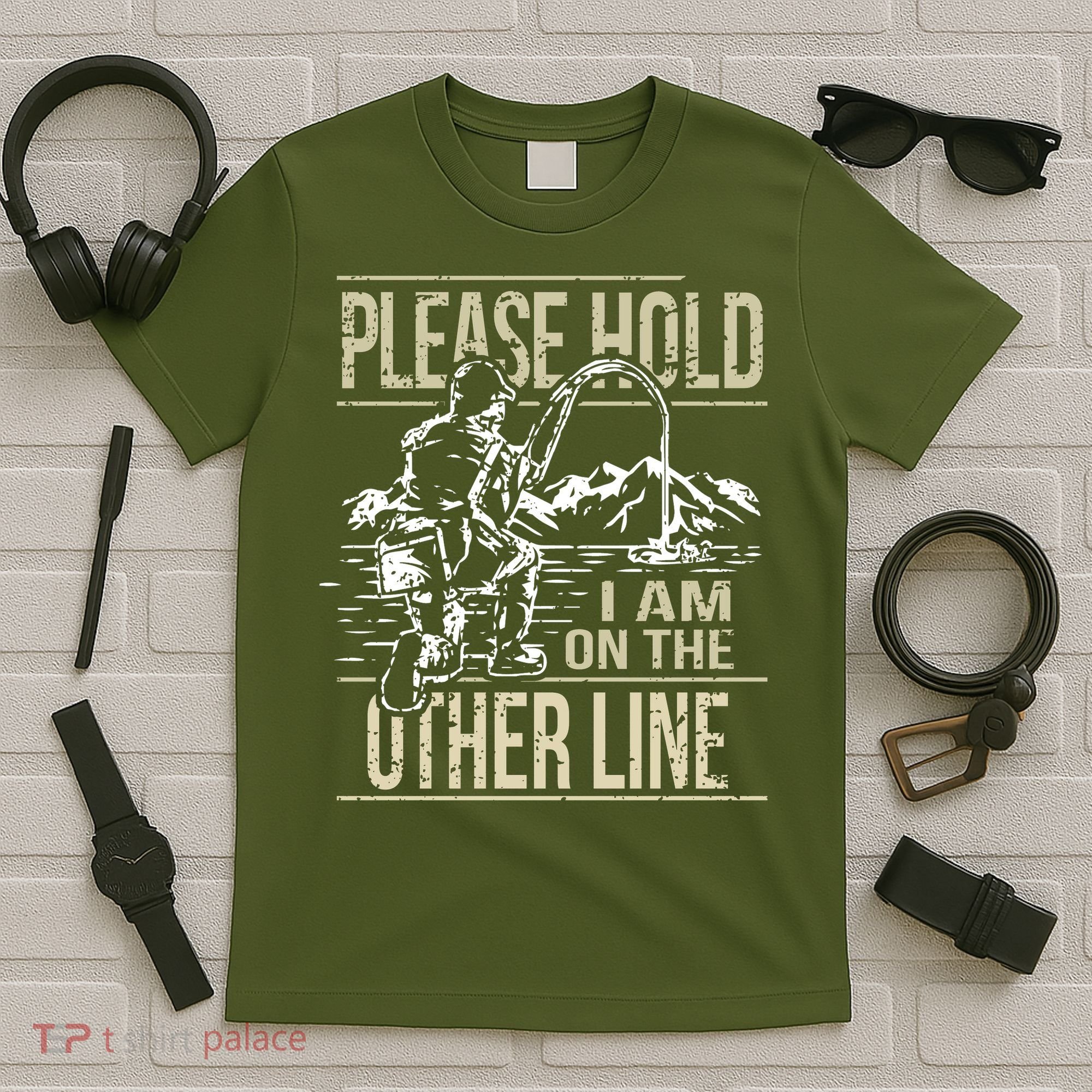 Please Hold I'm On The Other Line Vintage Funny Fishing T-Shirt