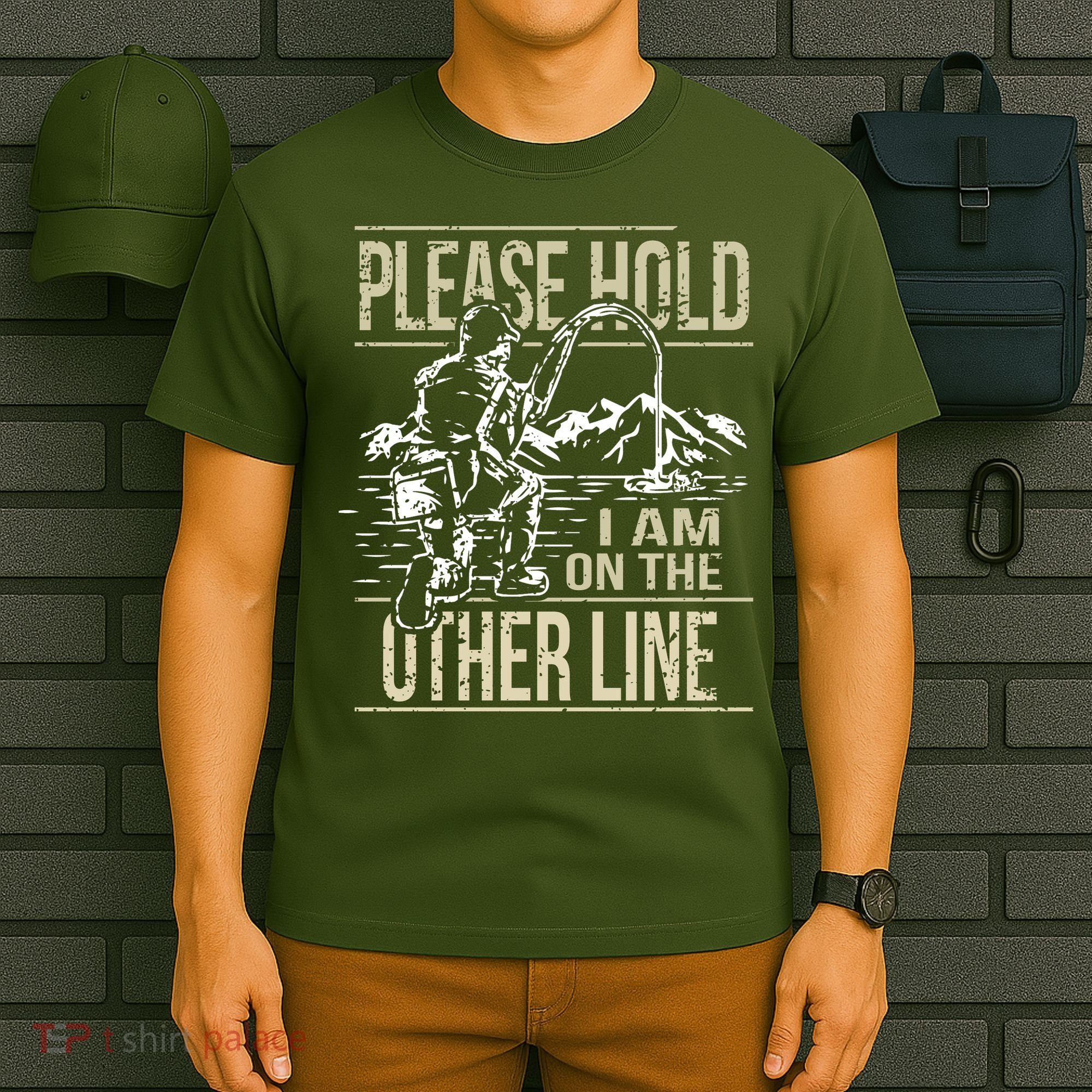 Please Hold I'm On The Other Line Vintage Funny Fishing T-Shirt