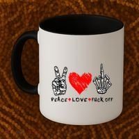 Peace Love Fuck Off Skeleton Hand Red Heart Hippie Gift Coffee Mug thumb 2
