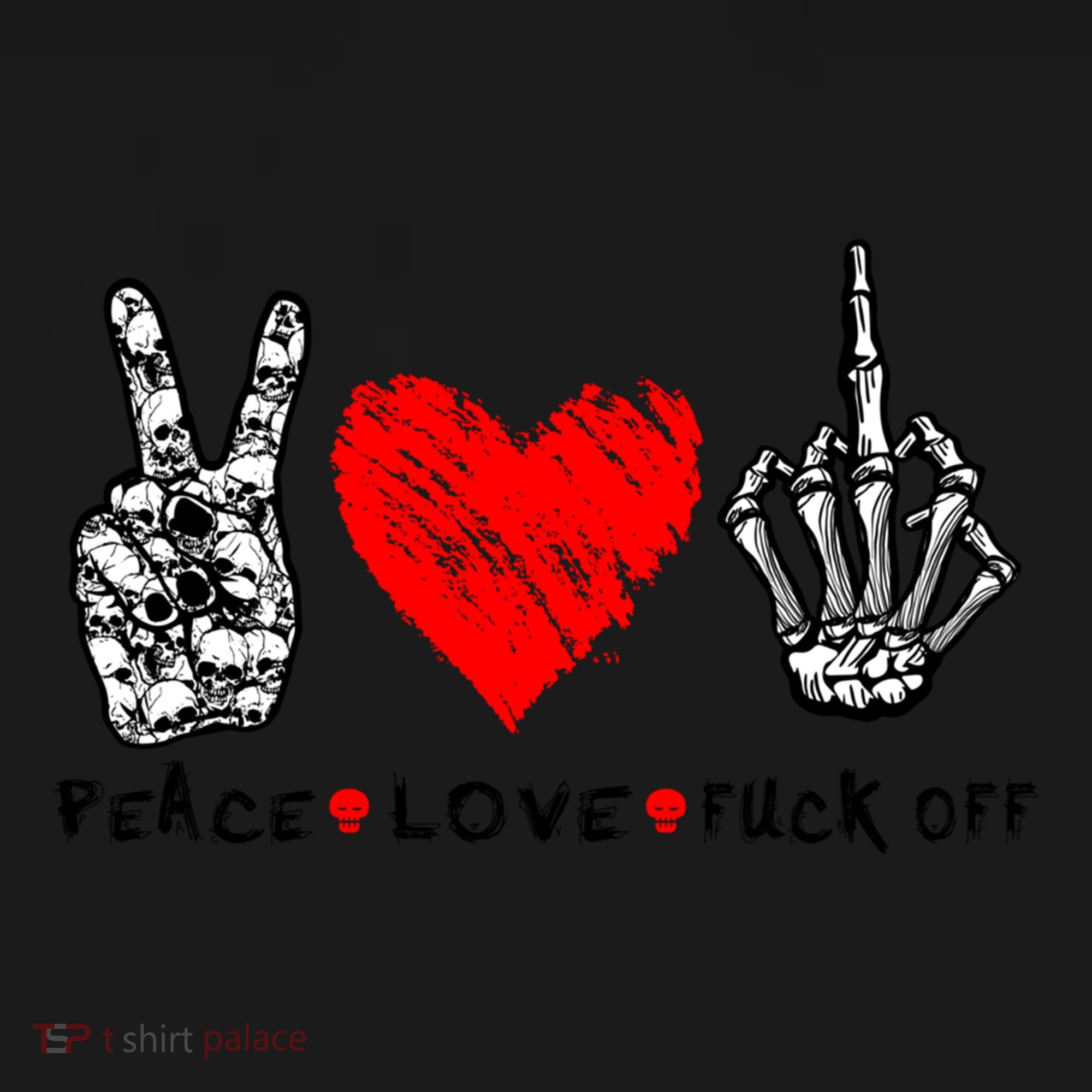 Peace Love Fuck Off Skeleton Hand Red Heart Hippie Gift Women's Hoodie