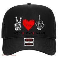 Peace Love Fuck Off Skeleton Hand Red Heart Hippie Gift Hat thumb 0