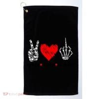Peace Love Fuck Off Skeleton Hand Red Heart Hippie Gift Golf Towel thumb 0