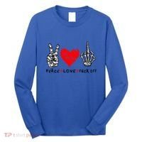Peace Love Fuck Off Skeleton Hand Red Heart Hippie Gift Long Sleeve Shirt thumb 0