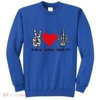 Peace Love Fuck Off Skeleton Hand Red Heart Hippie Gift Sweatshirt thumb 0