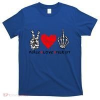 Peace Love Fuck Off Skeleton Hand Red Heart Hippie Gift T-Shirt thumb 0