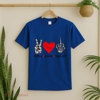 Peace Love Fuck Off Skeleton Hand Red Heart Hippie Gift T-Shirt thumb 2