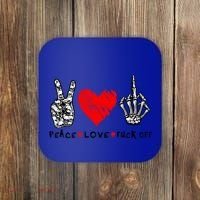 Peace Love Fuck Off Skeleton Hand Red Heart Hippie Gift Coaster thumb 0