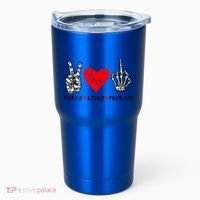Peace Love Fuck Off Skeleton Hand Red Heart Hippie Gift Tumbler thumb 0