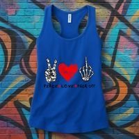 Peace Love Fuck Off Skeleton Hand Red Heart Hippie Gift Women's Tank Top thumb 3
