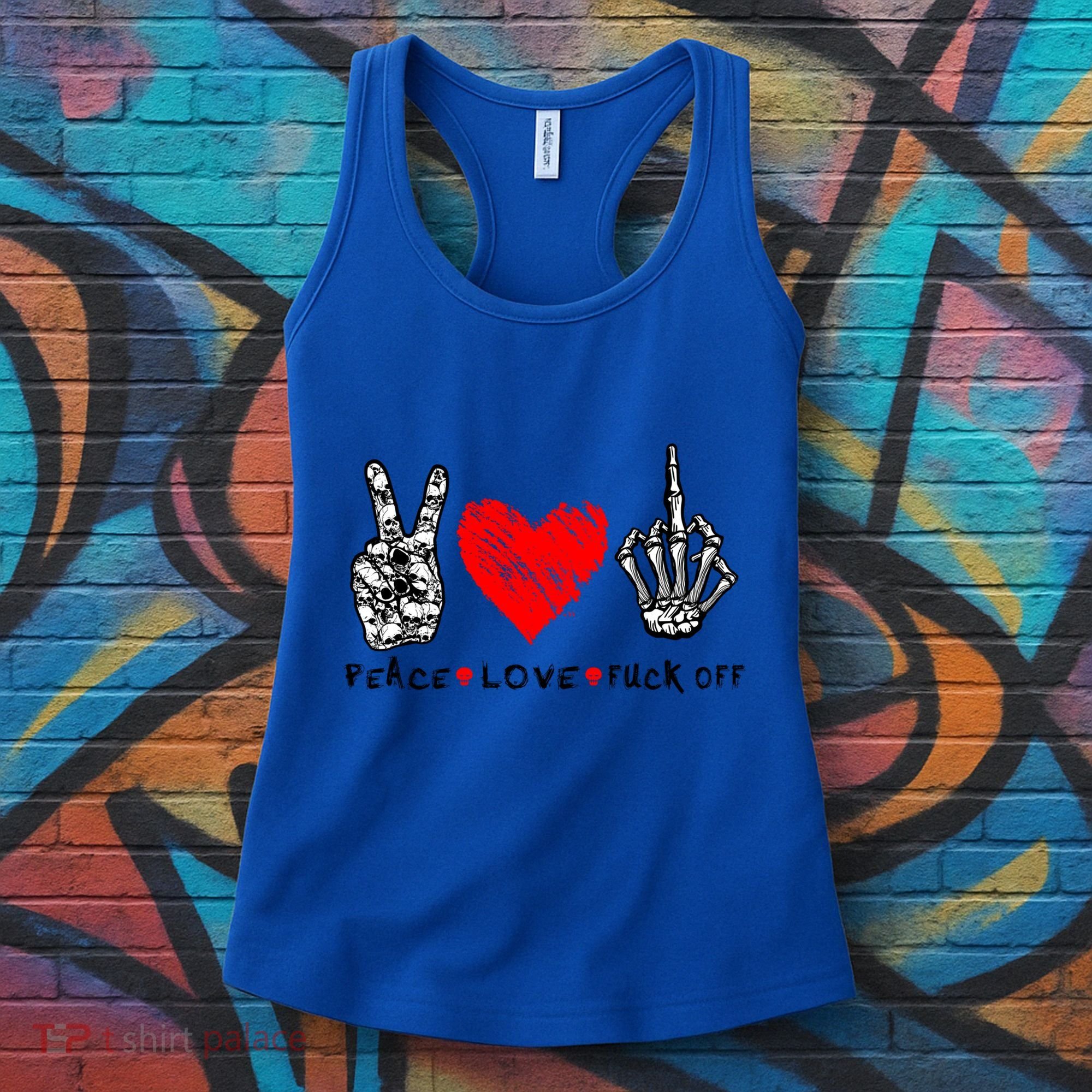 Peace Love Fuck Off Skeleton Hand Red Heart Hippie Gift Women's Tank Top