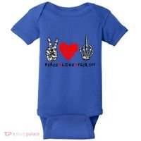 Peace Love Fuck Off Skeleton Hand Red Heart Hippie Gift Baby Bodysuit thumb 0