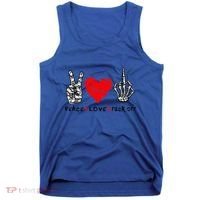 Peace Love Fuck Off Skeleton Hand Red Heart Hippie Gift Tank Top thumb 0