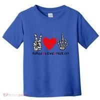 Peace Love Fuck Off Skeleton Hand Red Heart Hippie Gift Toddler T-Shirt thumb 0