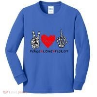 Peace Love Fuck Off Skeleton Hand Red Heart Hippie Gift Kids Long Sleeve Shirt thumb 0
