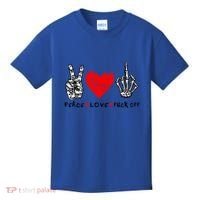 Peace Love Fuck Off Skeleton Hand Red Heart Hippie Gift Kids T-Shirt thumb 0