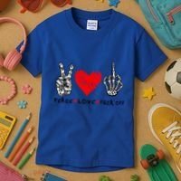 Peace Love Fuck Off Skeleton Hand Red Heart Hippie Gift Kids T-Shirt thumb 3