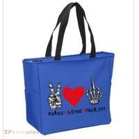 Peace Love Fuck Off Skeleton Hand Red Heart Hippie Gift Tote Bag thumb 2