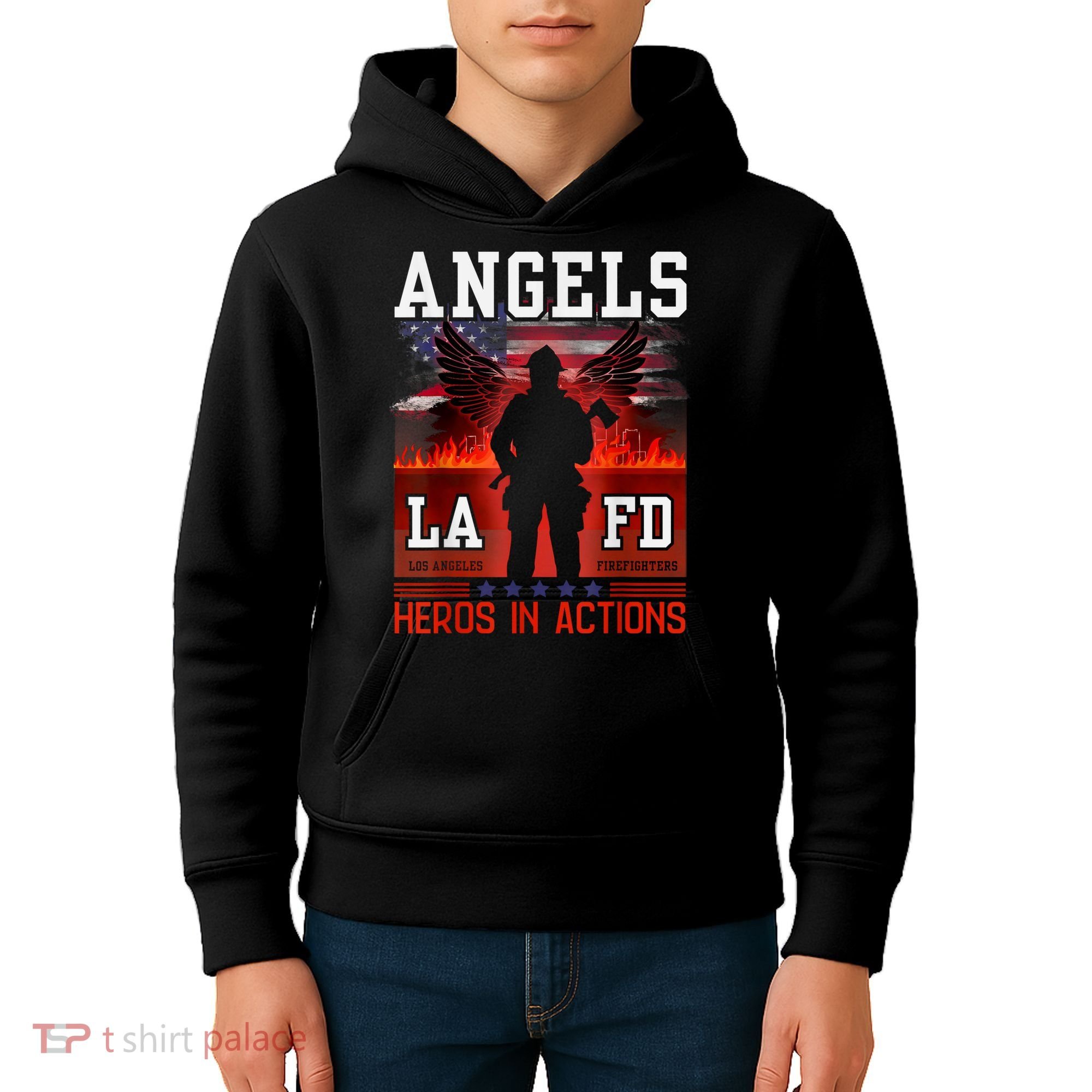 Proud La Firefighters Lafd Los Angeles Firefighters Hero Usa Kids Hoodie