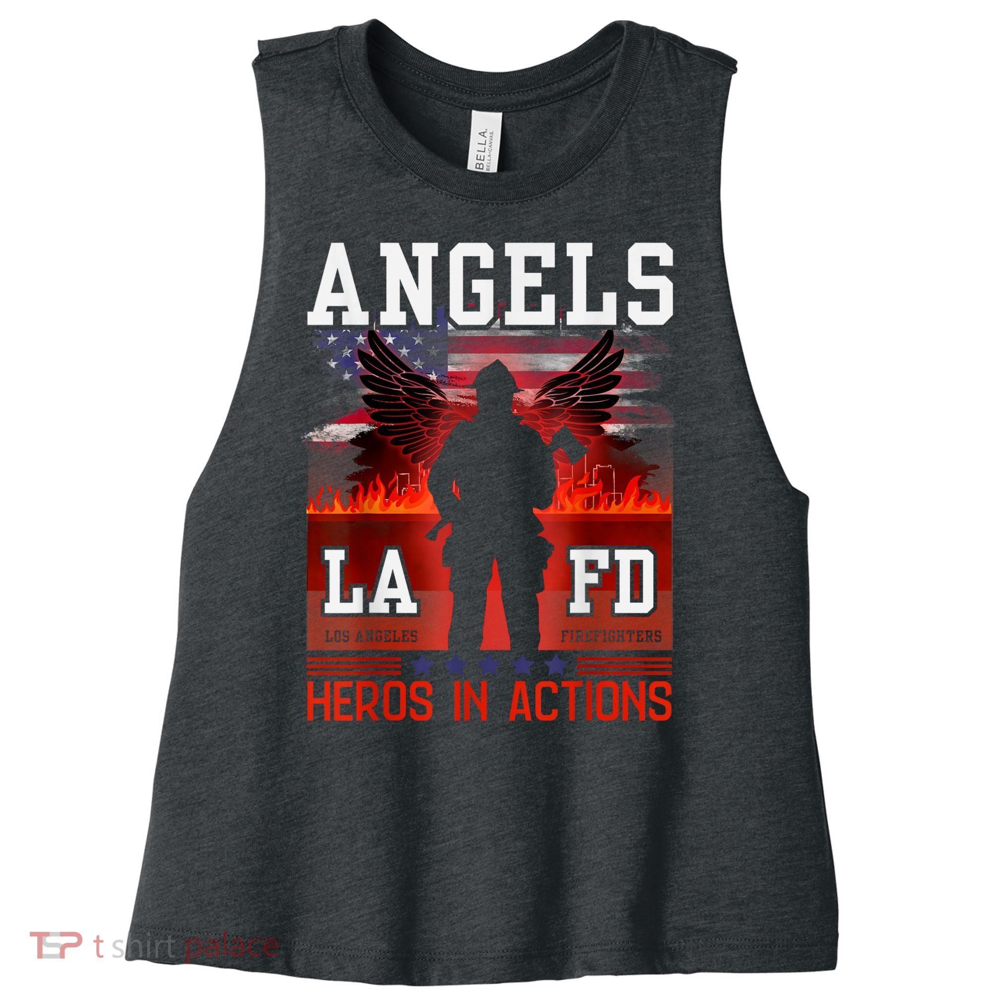 Proud La Firefighters Lafd Los Angeles Firefighters Hero Usa Women's Racerback Cropped Tank