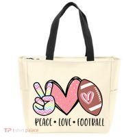 Peace Love Football Mom Cute Tote Bag thumb 0