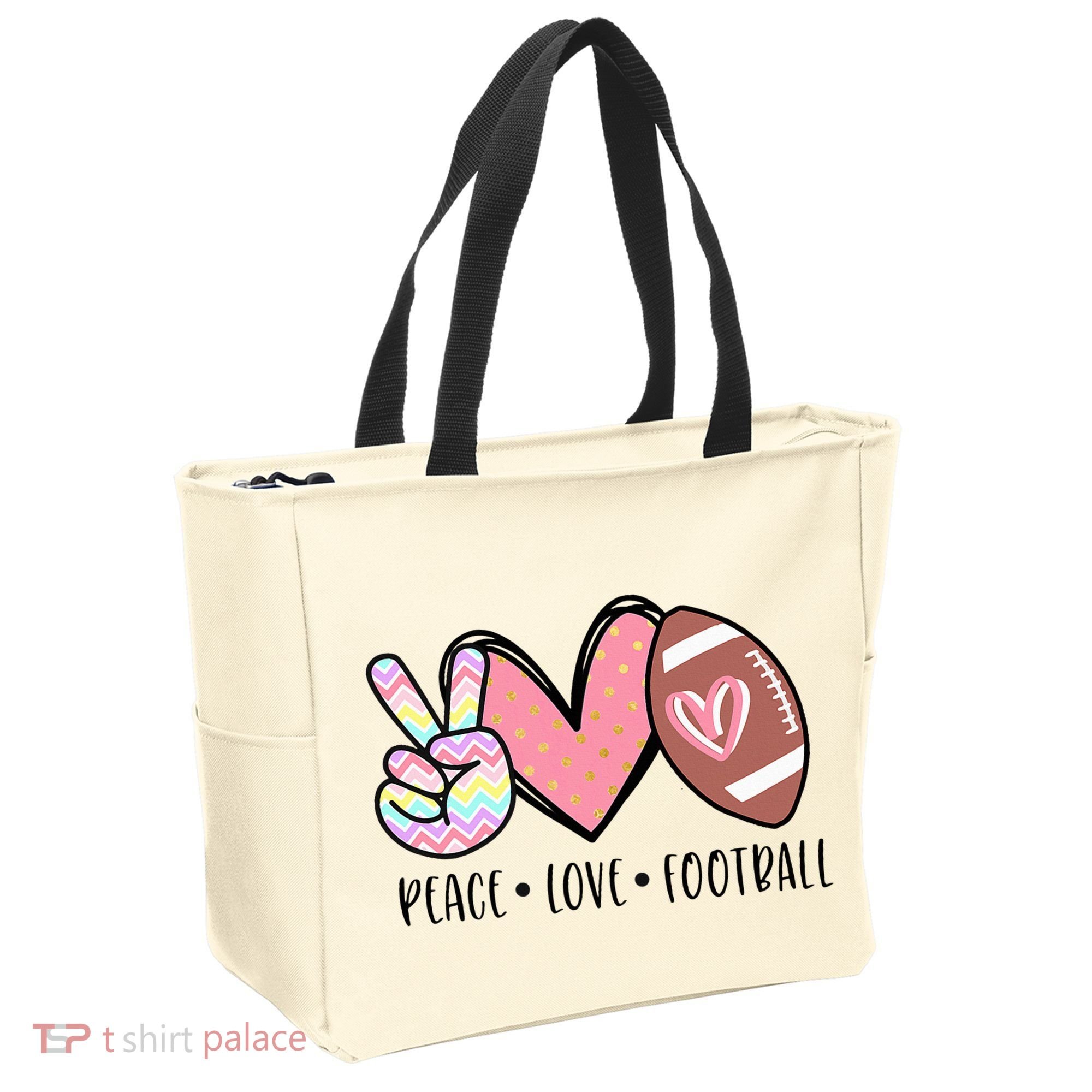 Peace Love Football Mom Cute Tote Bag
