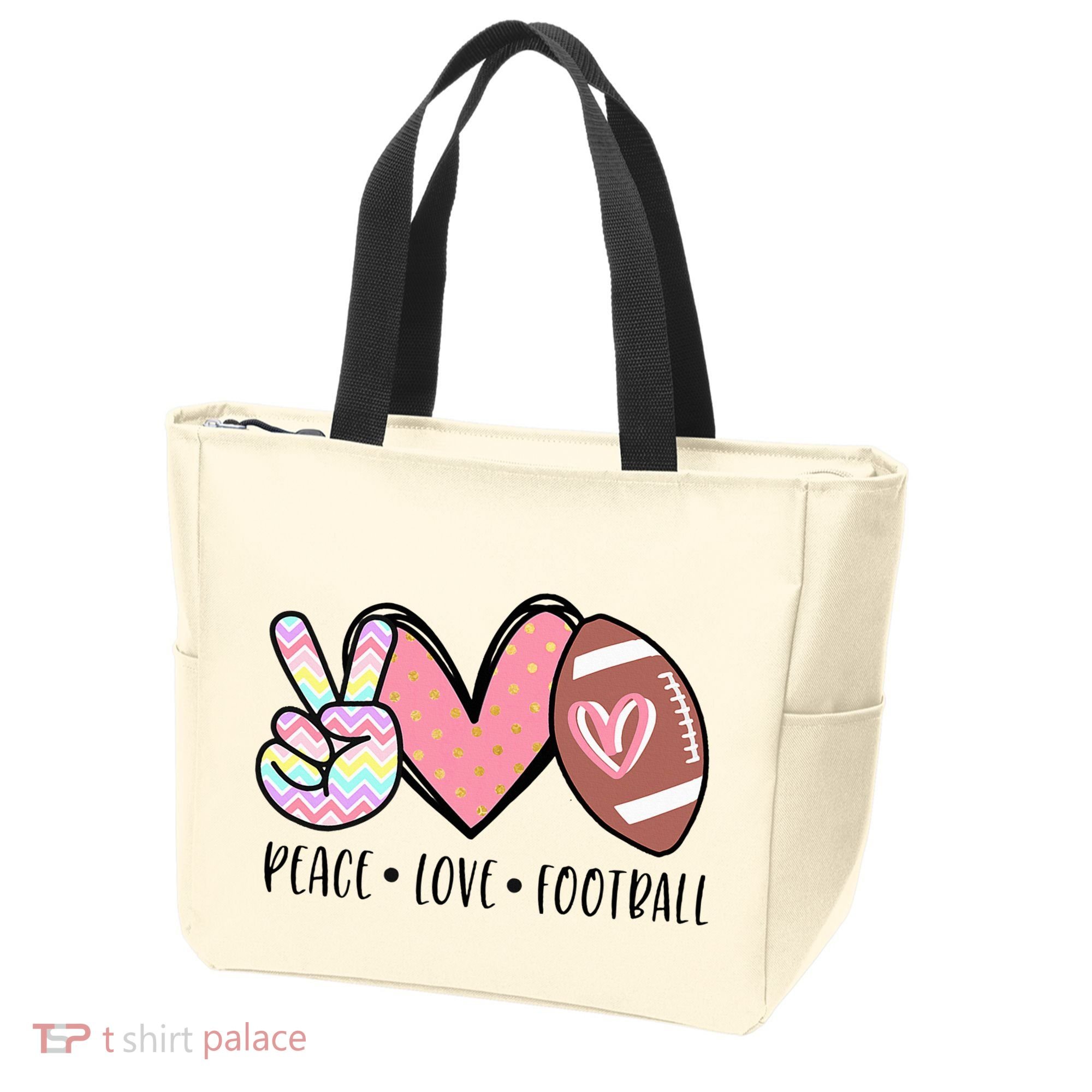 Peace Love Football Mom Cute Tote Bag