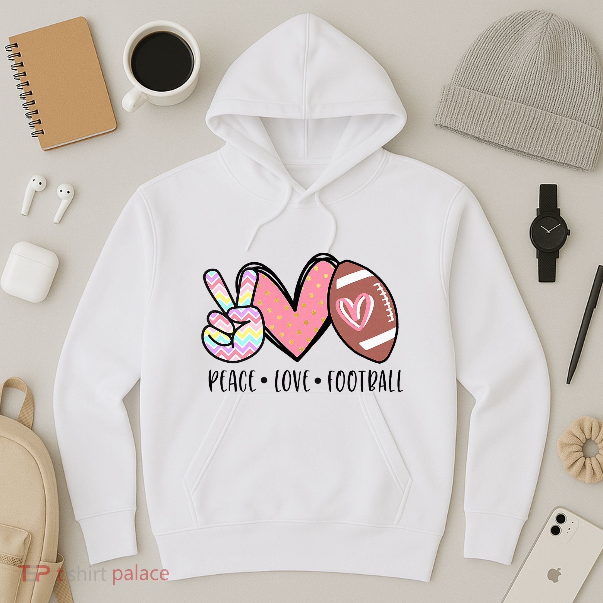 Peace Love Football Mom Cute Hoodie