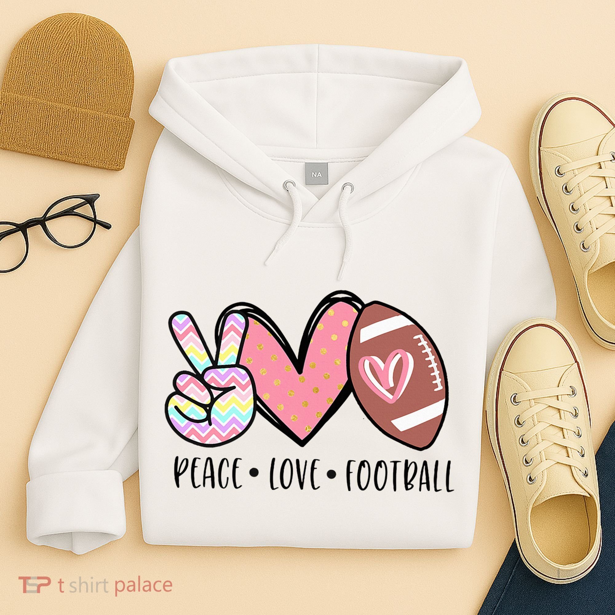 Peace Love Football Mom Cute Hoodie