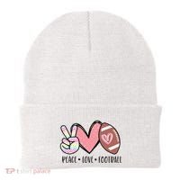 Peace Love Football Mom Cute Beanie thumb 0